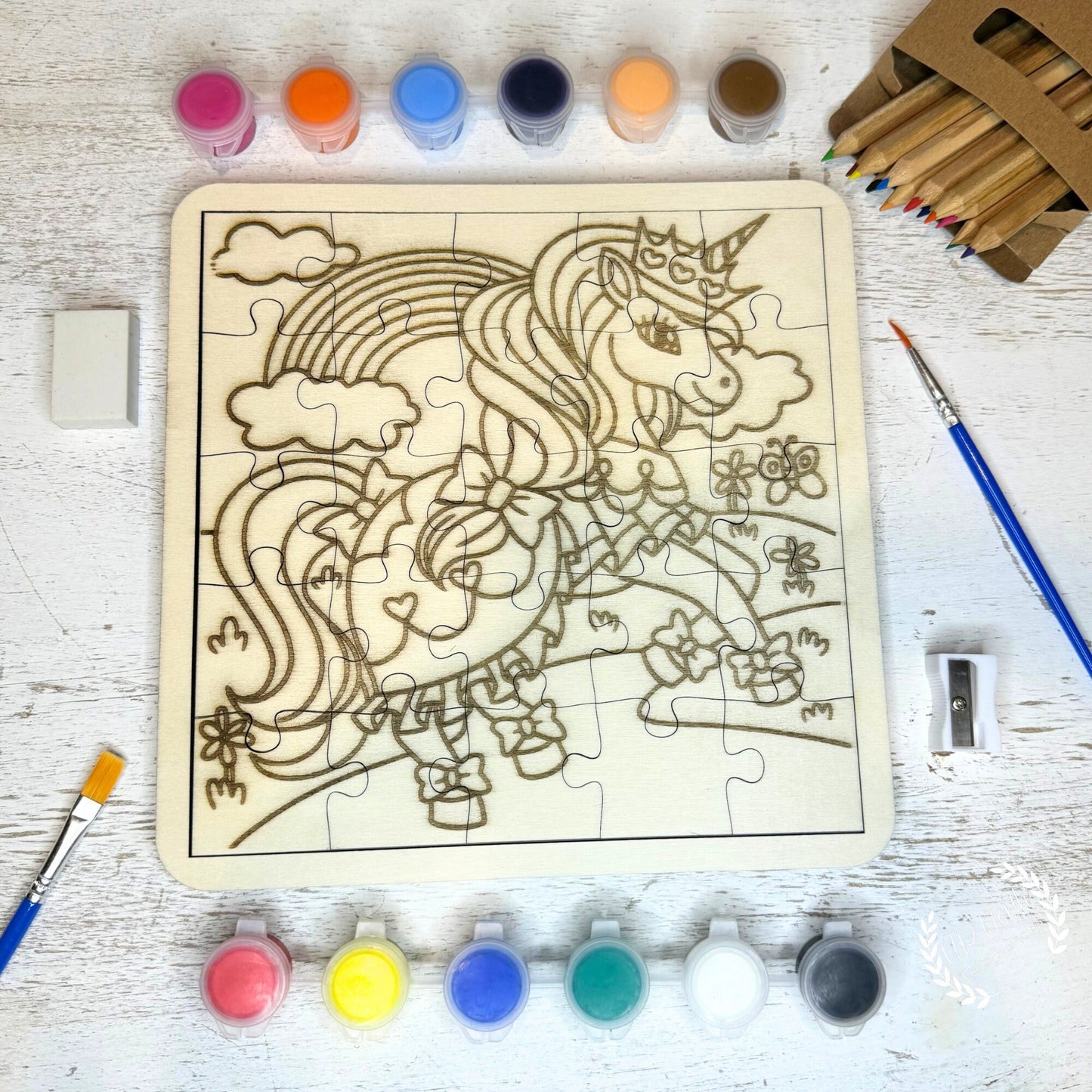 Unicorn Painting Girls DIY Puzzle Kit, Girls DIY Kit, Girls painting kit, Girls gift, Unicorn DIY kit, Girls unicorn party favors