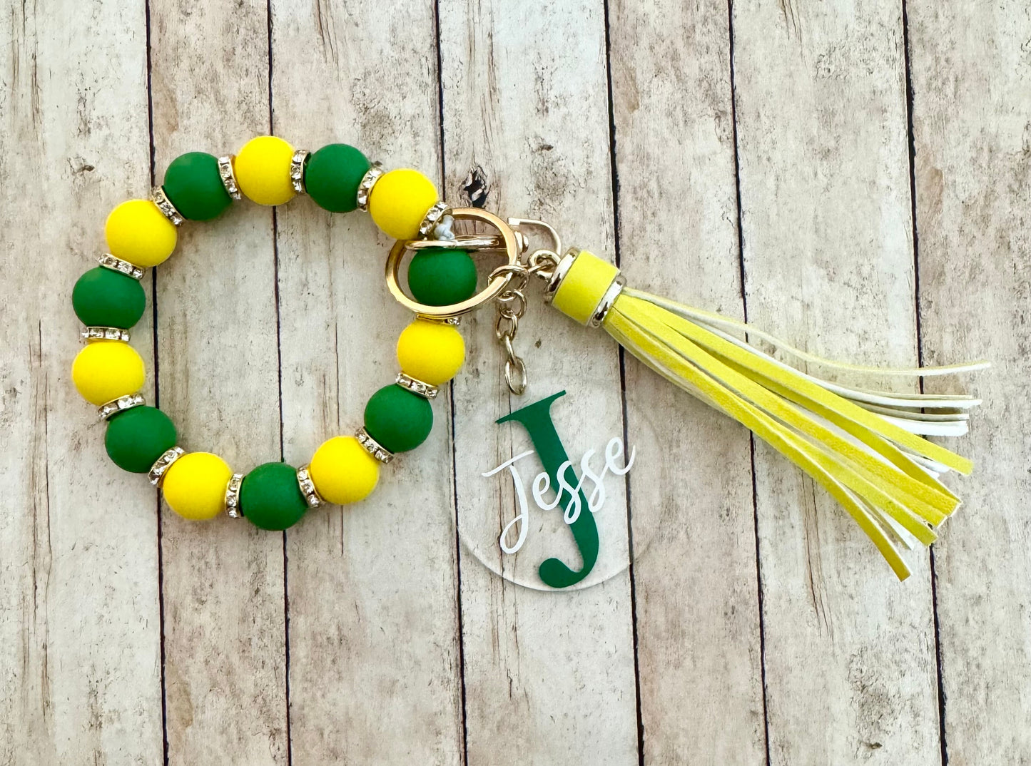 Silicone Bead Stretchy Sparkly Wristlet with Tassel Stretchy Pretty School Colors Team Colors Packers Colors