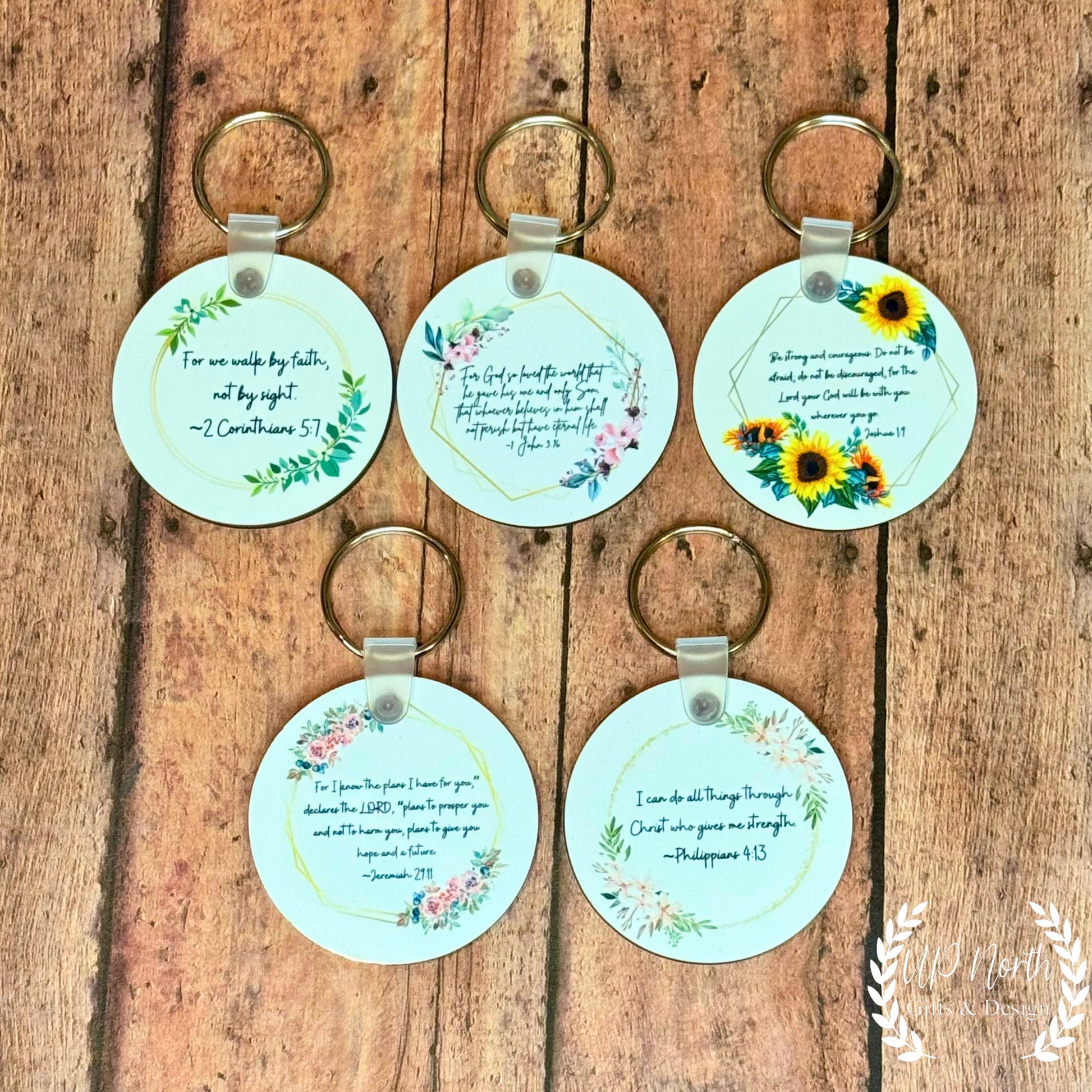 Floral Bible Verse Keychains with Keyring, Bible Verse Keychain, Christian Gift, Religious Gift, Christian Keychain, Religious Keychain