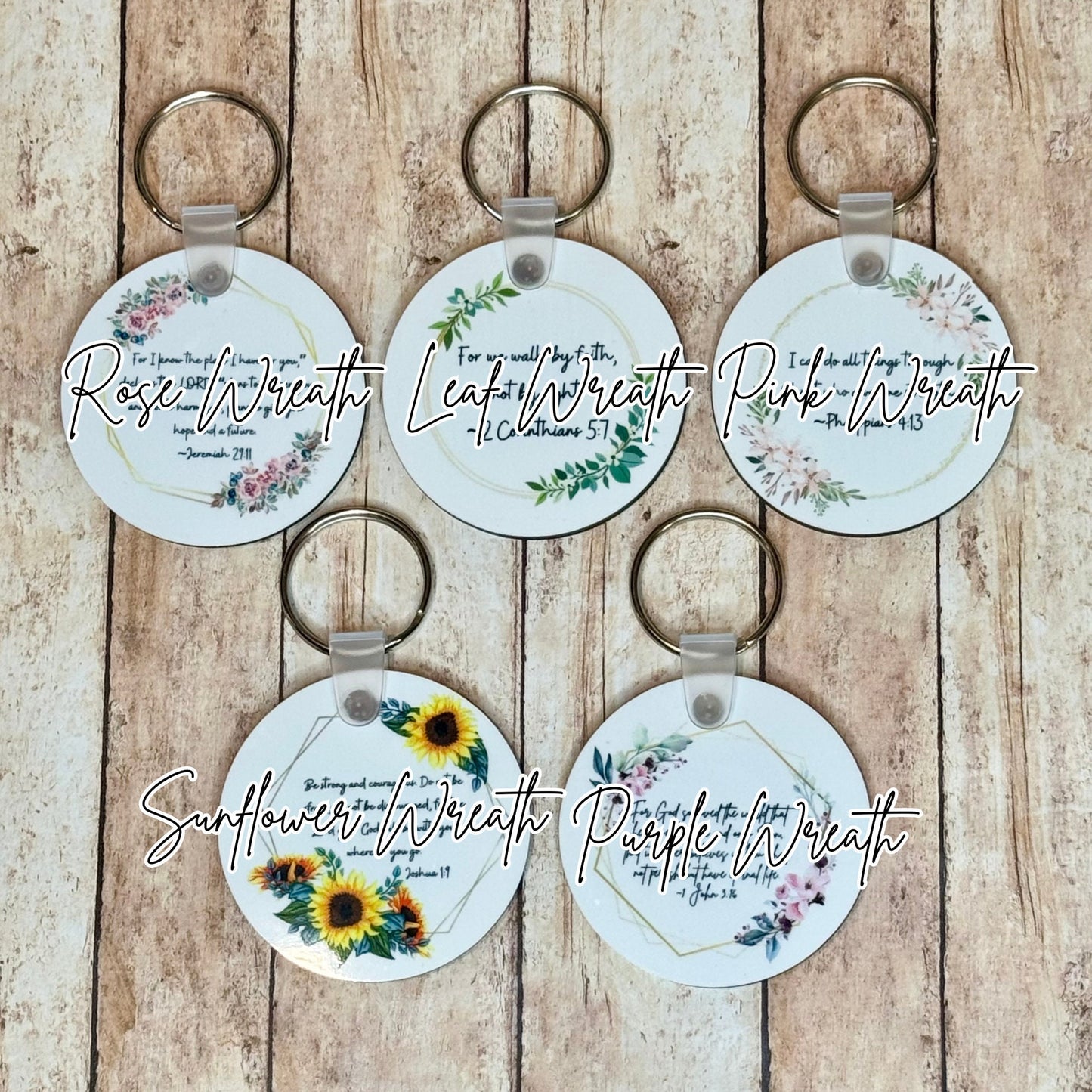 Floral Bible Verse Keychains with Keyring, Bible Verse Keychain, Christian Gift, Religious Gift, Christian Keychain, Religious Keychain