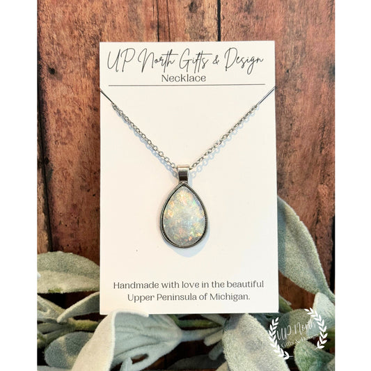 Faux Opal Resin Necklace and Earring Set, Faux Opal Jewelry, Pearl Jewelry, Gift for her, Mothers Day Gift