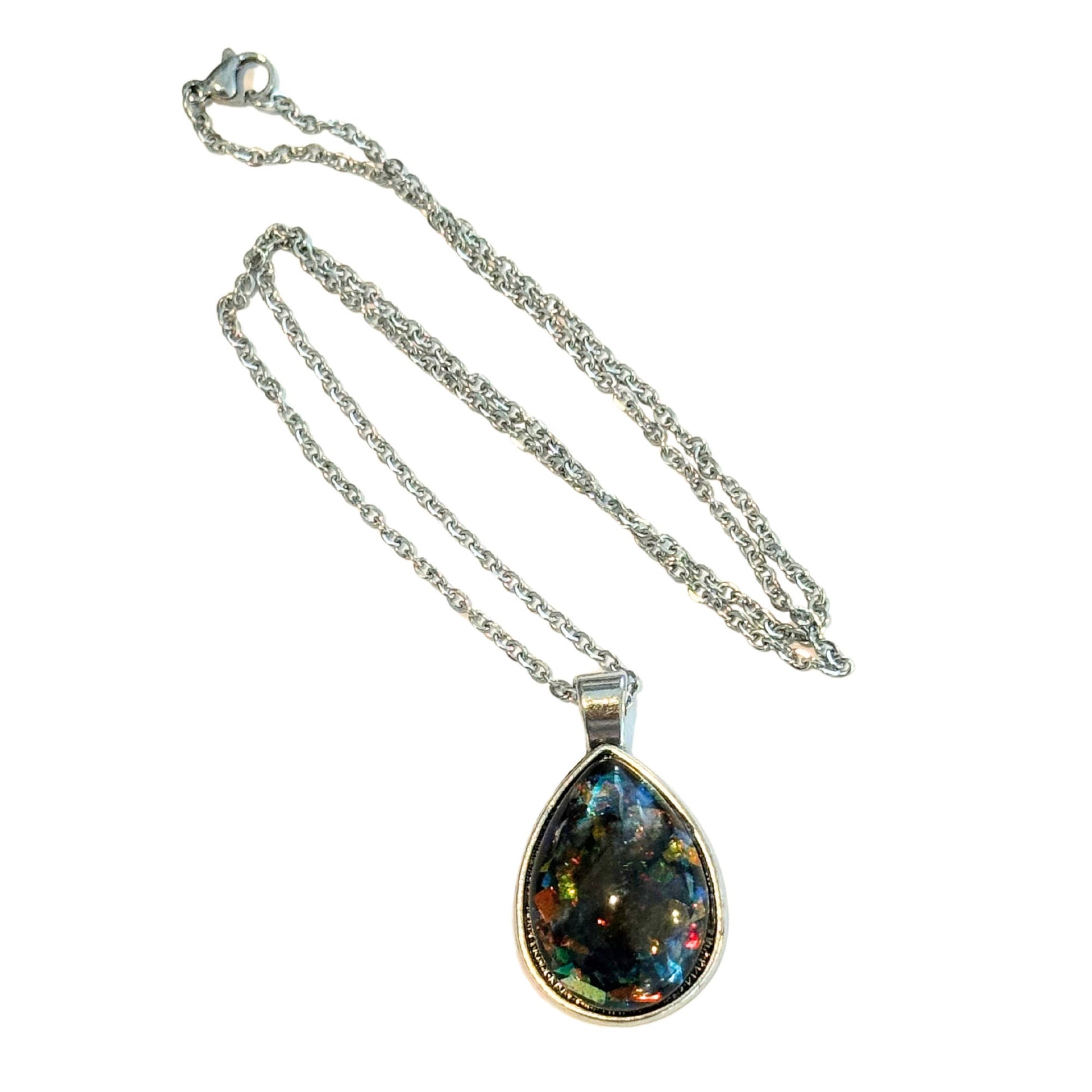 Teardrop Faux Black Opal Resin Necklace and Earring Set, Black Jewelry, Black Necklace, Gift for her, Mothers Day Gift