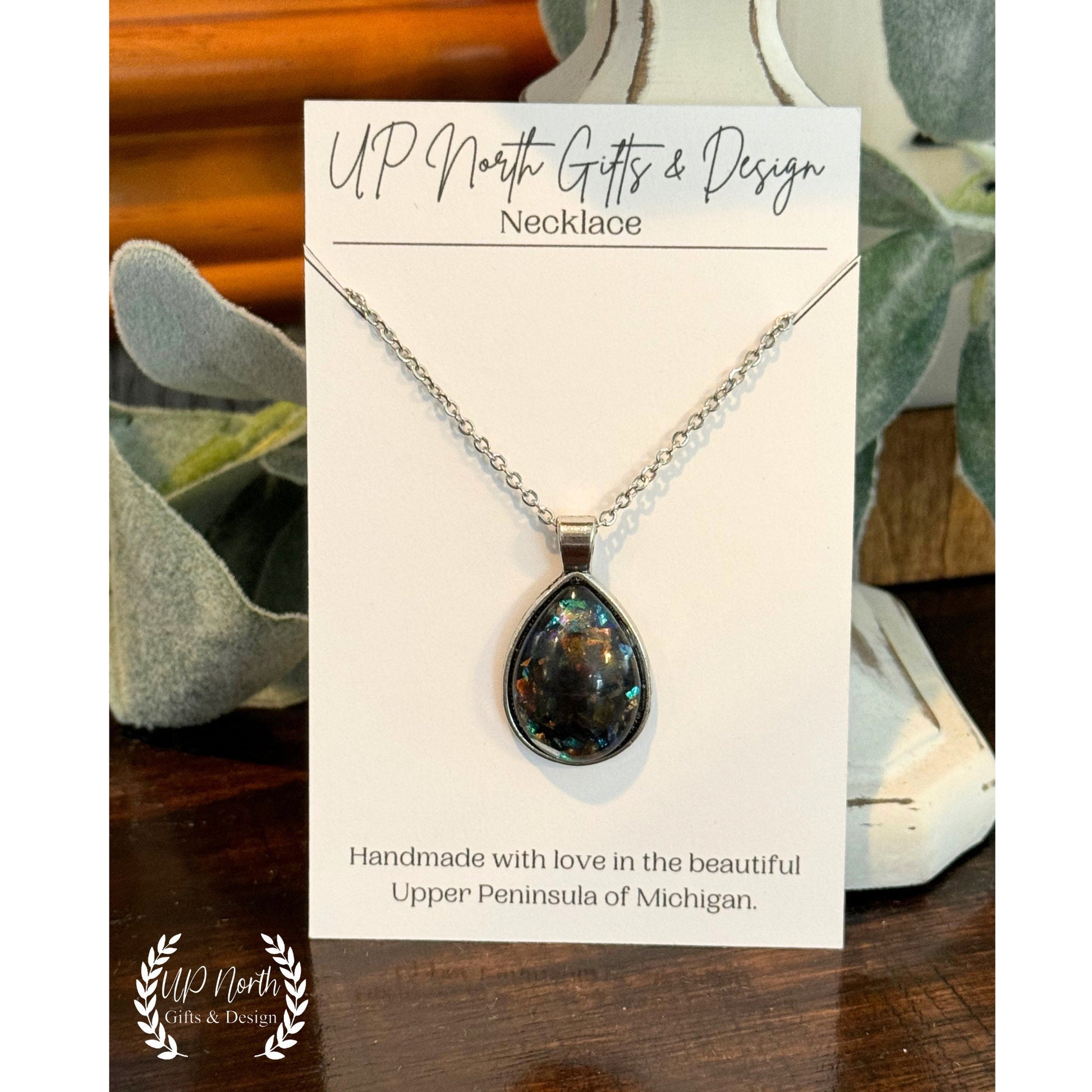 Teardrop Faux Black Opal Resin Necklace and Earring Set, Black Jewelry, Black Necklace, Gift for her, Mothers Day Gift