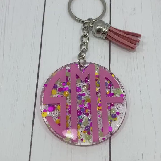 Custom Resin Glitter Monogram Name Keychain With Tassel, Backpack Tag, Name Tag, Lanyard Tag, Personalized,Customizable,Gift,Bridesmaid Gift