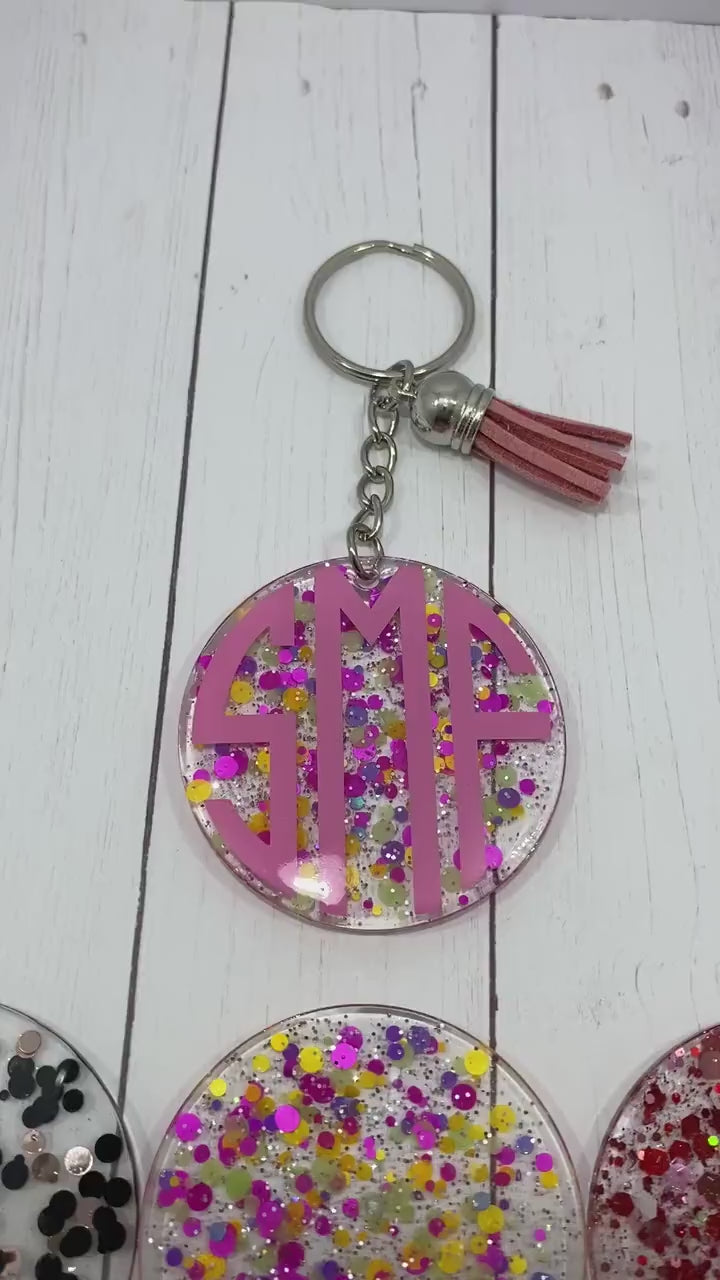 Custom Resin Glitter Monogram Name Keychain With Tassel, Backpack Tag, Name Tag, Lanyard Tag, Personalized,Customizable,Gift,Bridesmaid Gift